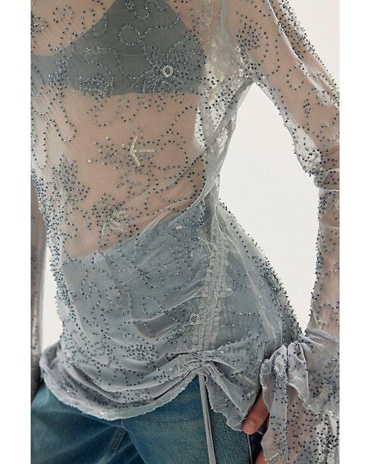 Free People Gray One Night Out Long Sleeve Embellished Top