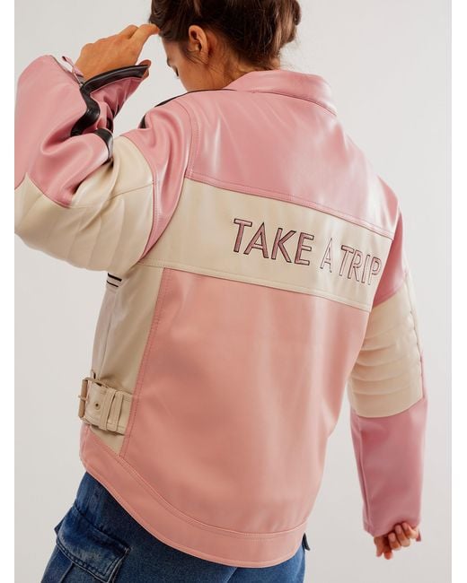Free People House Of Sunny The Racer Bomber Jacket in Pink | Lyst