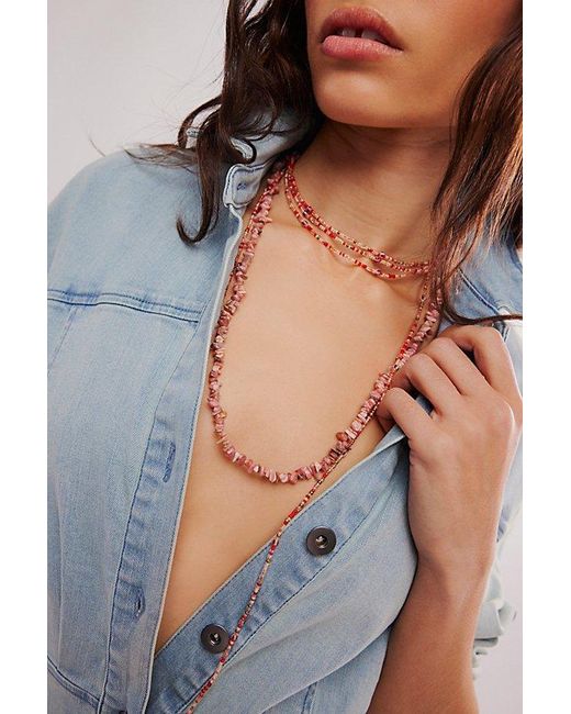 Free People Blue Single Strand Beaded Necklace