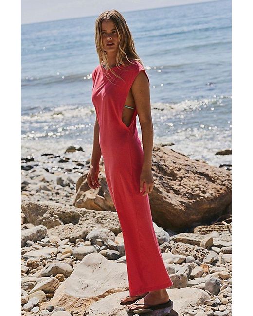 free-est Red Drift Street Cotton-Jersey Maxi Dress By