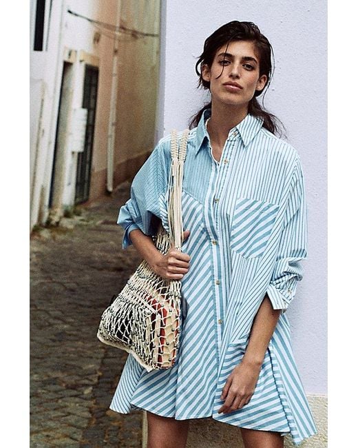 Free People Blue Oxford Club Mini Dress