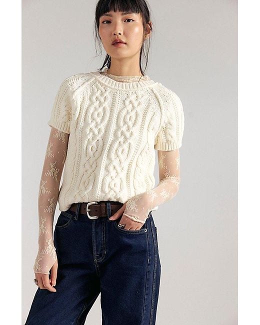 Free People Natural Bubblegum Cable Knit Pullover