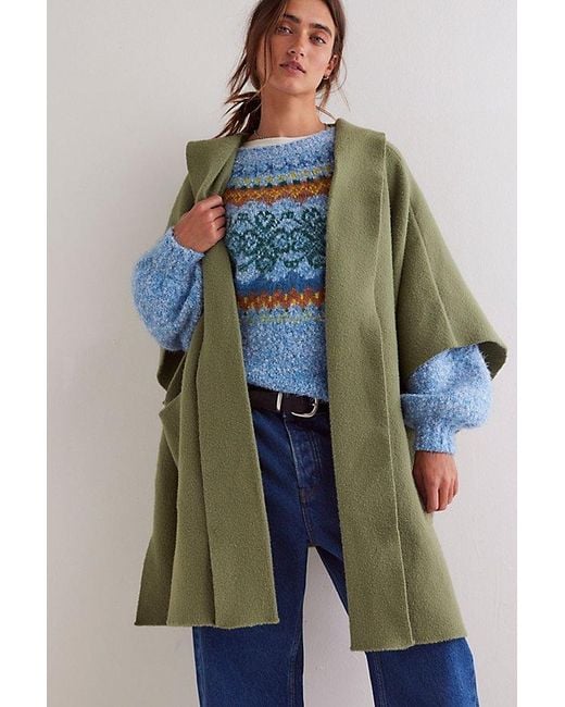 Free People Blue All I Need Cozy Hooded Duster