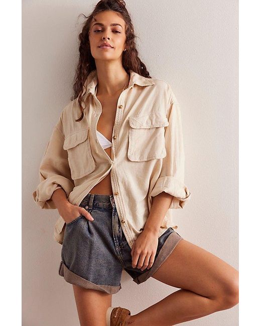 Free People Brown Made For Sun Linen Shirt
