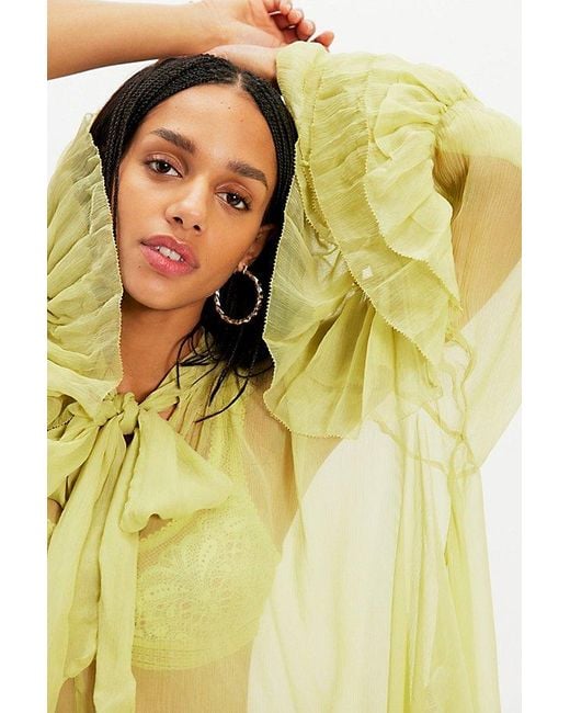 Free People Green Full Sleeve Frill Top