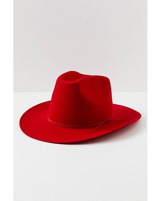 Free People Blaze Suede Tie Felt Cowboy Hat At In Red