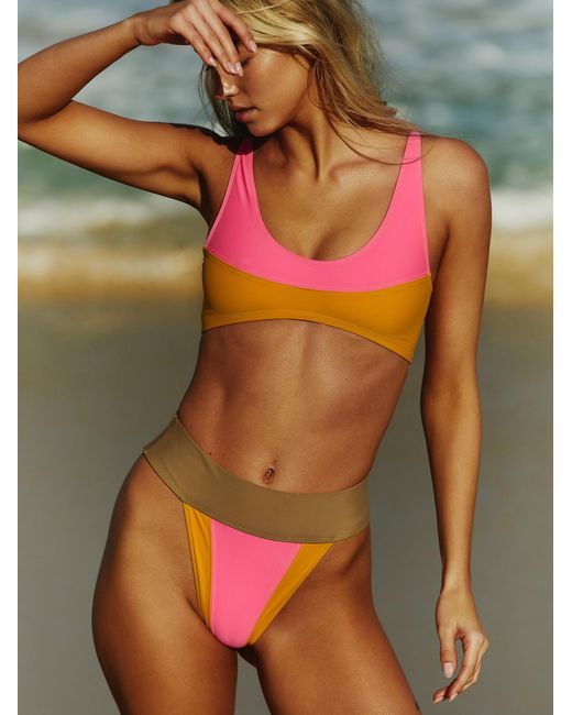 Free People Pink Farrah Colorblock Crop Bikini Top