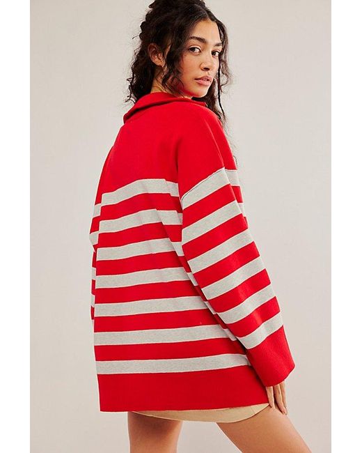 Free People Red Coastal Stripe Pullover