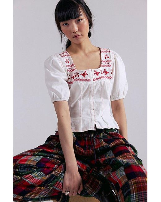Free People White Holly Embroidered Top