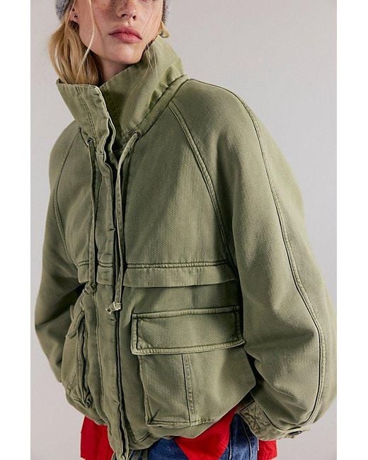 Free People Green Jojo Washed Oversized Funnel-Neck Jacket