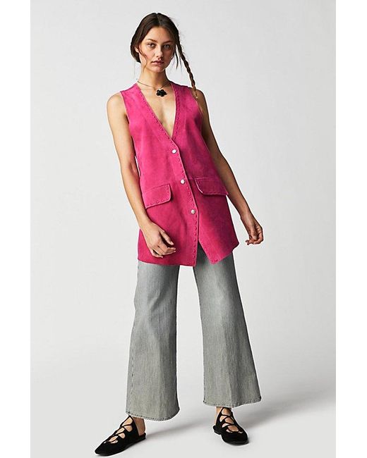 Free People Pink We The Free Low Rider Suede Vest