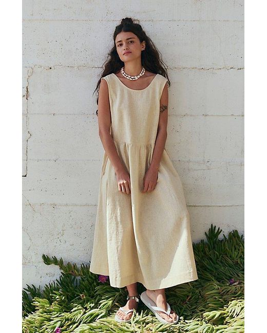 Free People Madeline Cotton-Linen Midi Dress in Green | Lyst