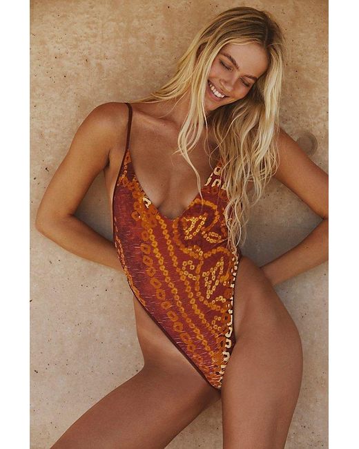Free People Brown Free-est Amber Printed One-piece Swimsuit