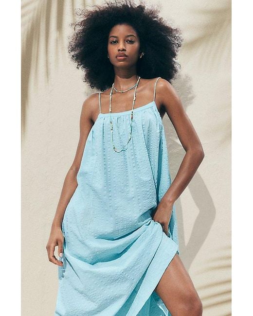 free-est Blue Marisol Textured Cotton Maxi Dress By