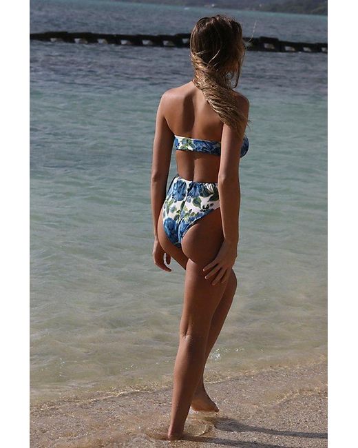 Peony Blue Strapless Cut Out One-piece Swimsuit