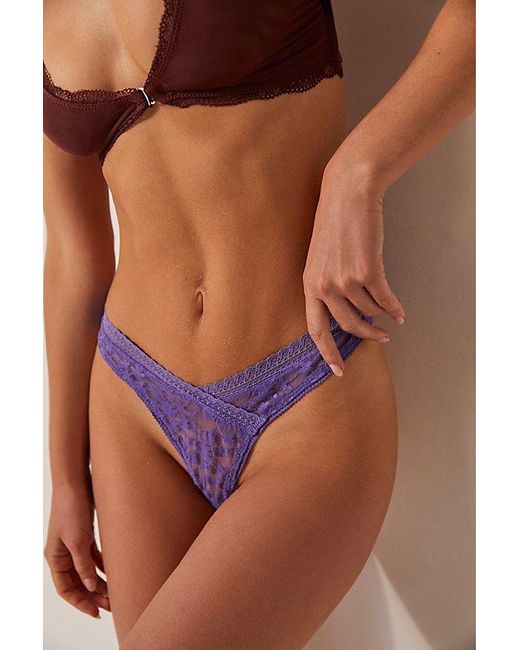 Free People Brown High Cut Daisy Lace Thong Undies