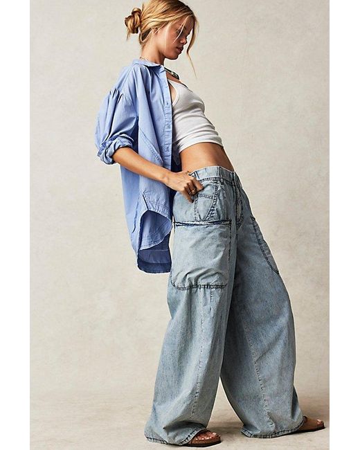 Free People Gray Shibuya Pull-on Wide-leg Jeans At Free People In Athens, Size: Xs