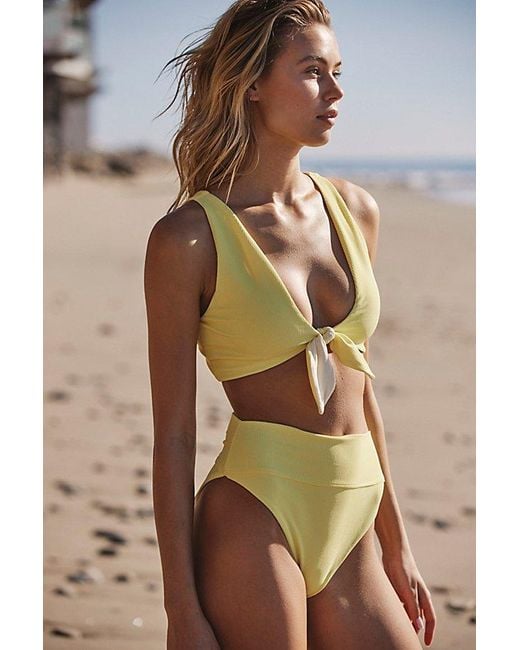 Beach Riot Brown Dallas Ribbed Bikini Top At Free People In Low Key Lemon, Size: Small