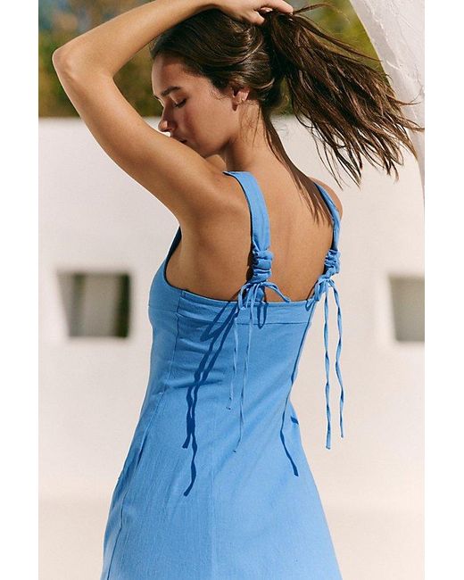 Free People Holland Stretch Linen Midi Dress in Blue | Lyst