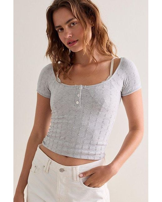 Intimately By Free People Gray So Soft Pointelle Henley Top By