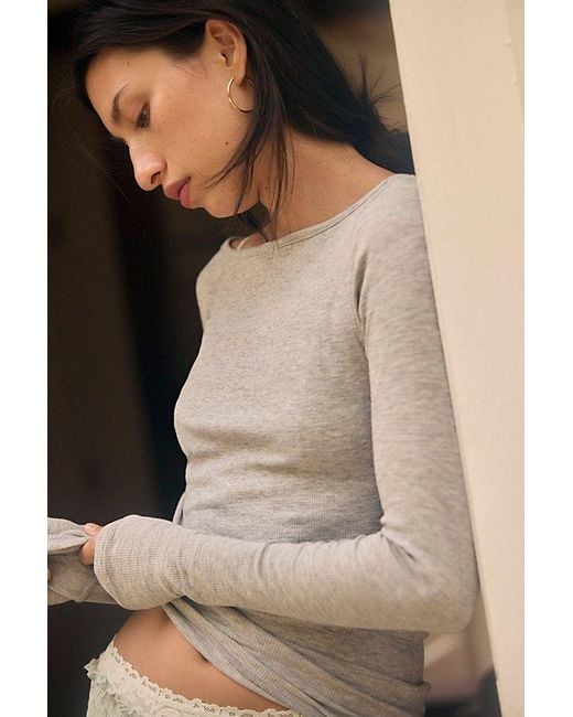 Intimately By Free People Natural Keeping It Light Ribbed Boat Neck Top By