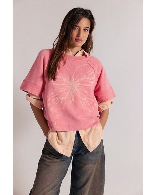Free People Pink Dahlia Short Sleeve Pullover