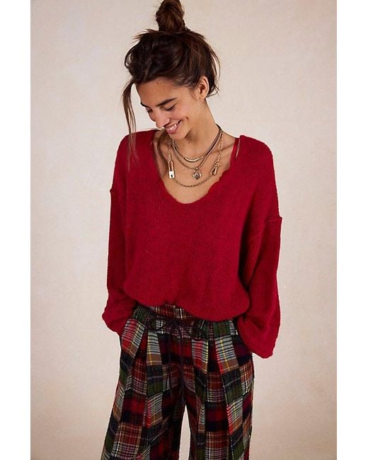 Free People Red Marina Softspun Knit Sweater