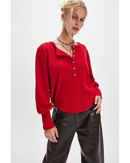 Free People Red Quinn Knit Thermal