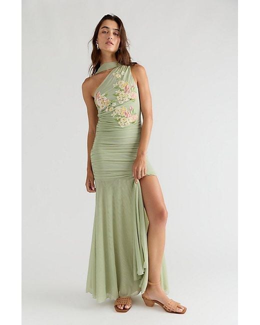 Saemdi Green Embroidered One Shoulder Dress