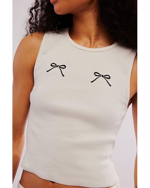Free People White Bow Embroidered Tank Top