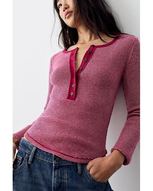 Free People Pink Jamie Striped Cashmere Henley