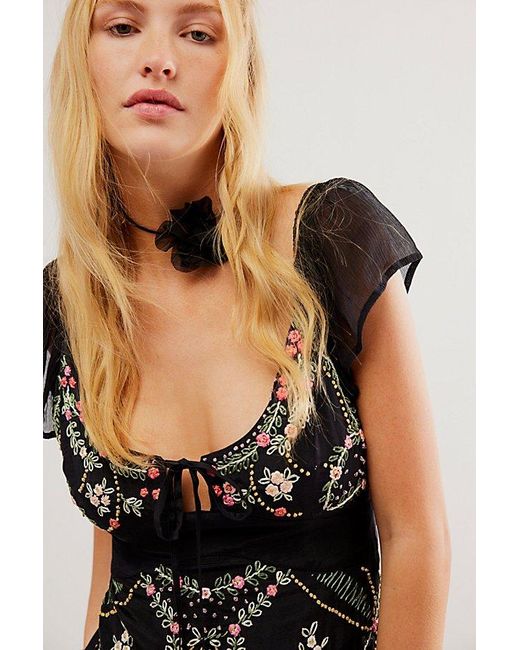 Free People Black Cherry Bomb Embroidered Top