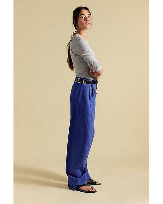 Free People Blue Spotlight Structured Twill Barrel Trousers