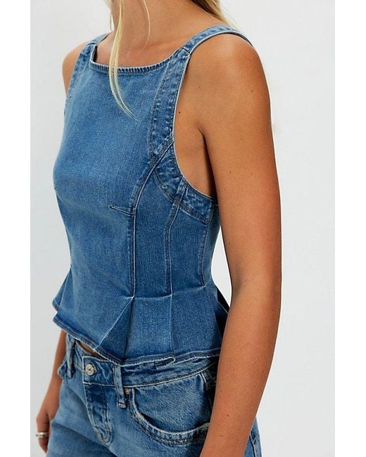 Free People Blue Sunfaded Denim Top