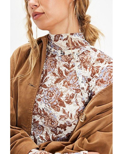 Free People Blue Lyric Sheer Lace Long Sleeve Turtleneck Top
