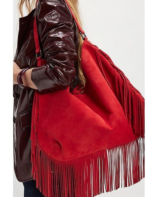 Free People Red Finn Fringe Shoulder Bag