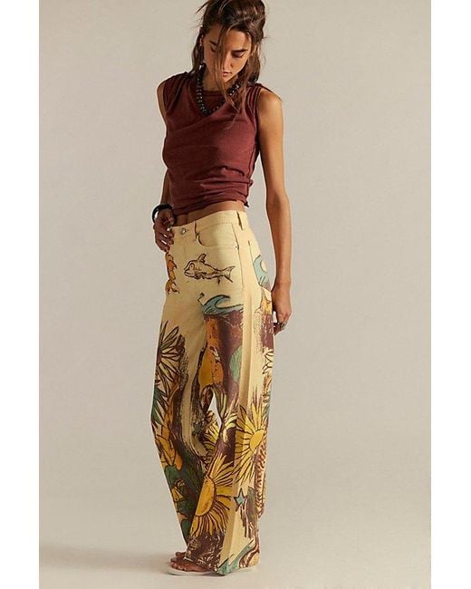 Free People Natural Tinsley Printed Jeans