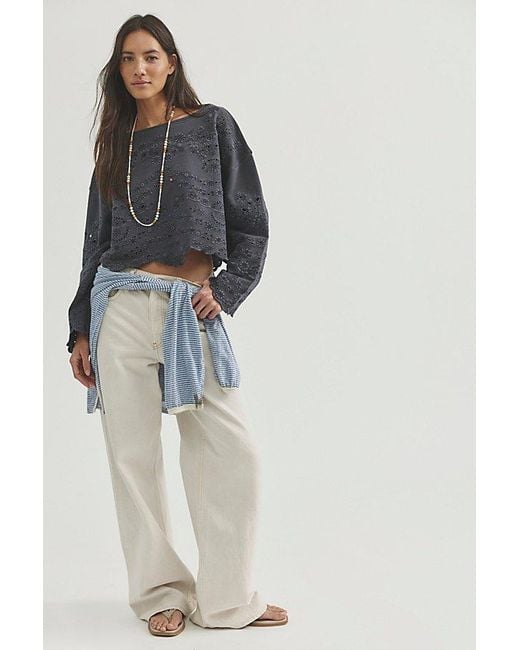 Free People Blue Iris Embroidered Sweatshirt