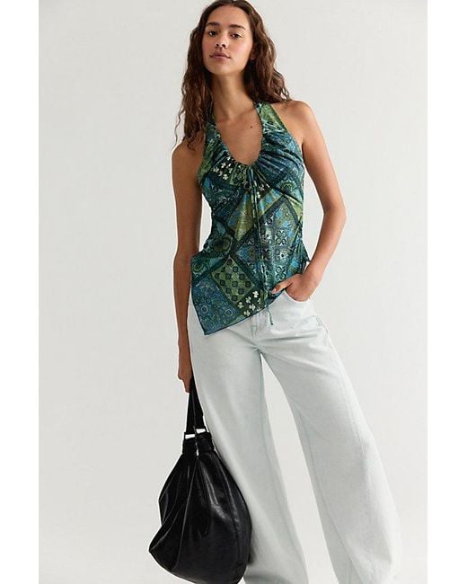 Free People Green Butterfly Effect Halter Top