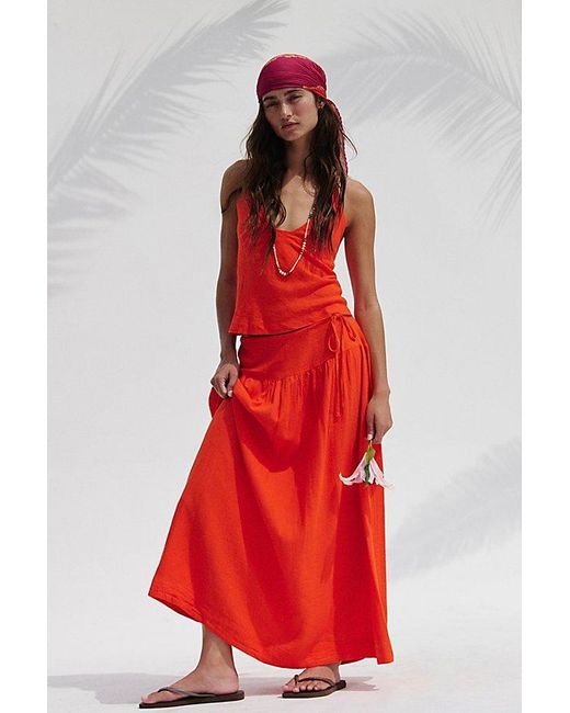 free-est Red Sandshell Linen Skirt Set By
