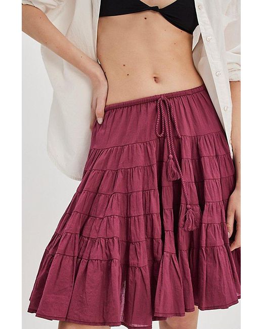 Free People Red Many Layers Solid Midi Skirt