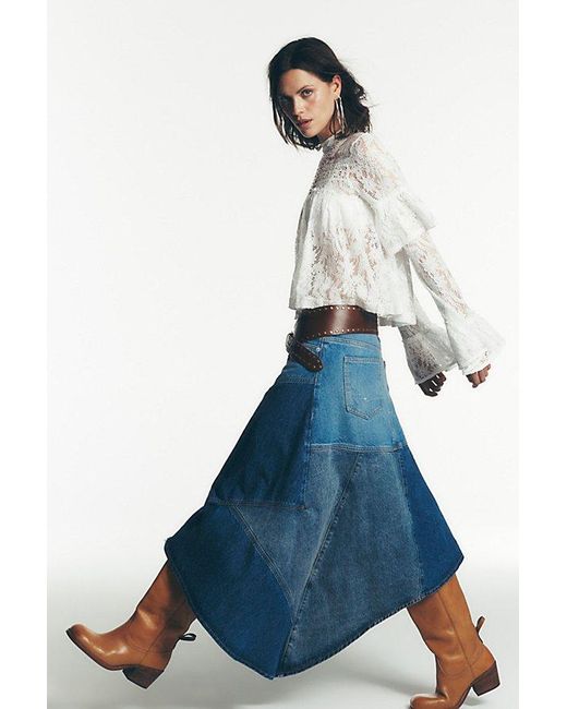 Free People Blue Piece Of Work Denim Midi Skirt