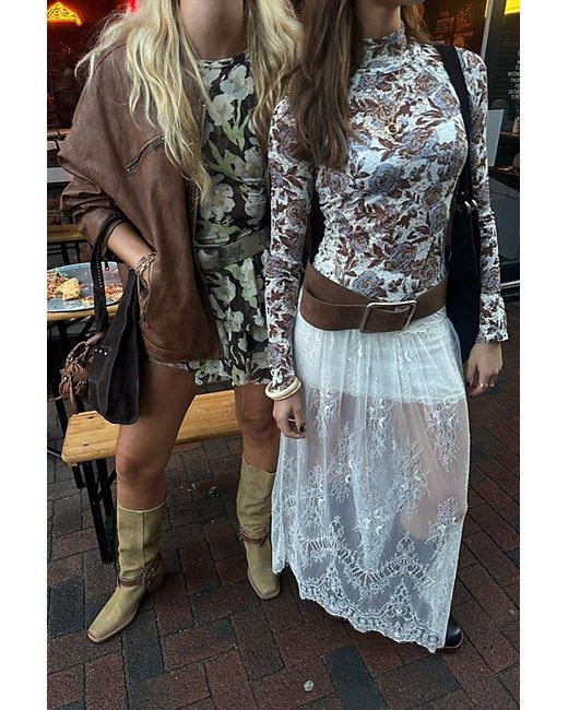 Free People Blue Lyric Sheer Lace Long Sleeve Turtleneck Top