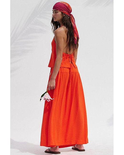 free-est Red Sandshell Linen Skirt Set By