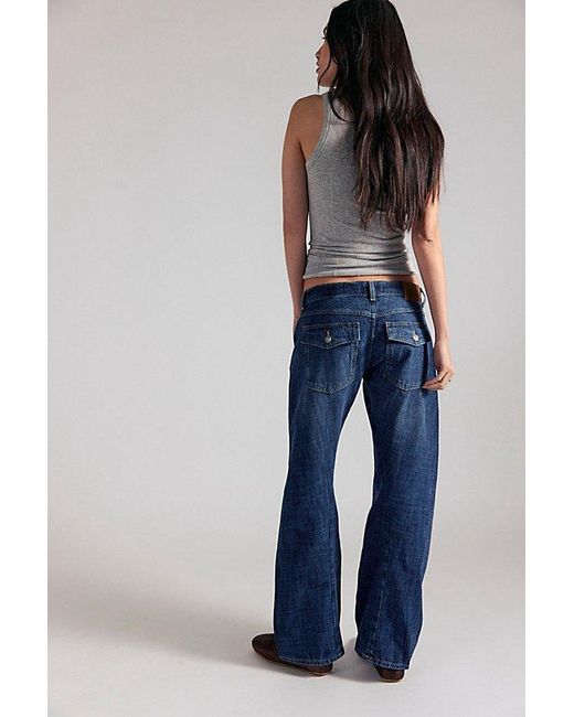 Free People Blue Highland Low-Rise Twisted Bowed Jeans