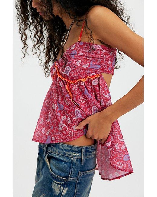 Free People Red Malia Babydoll Tank Top
