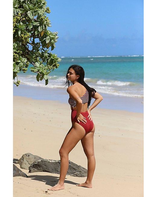 Cleonie Swim Blue Shell Maillot Smocked One-Piece Swimsuit By