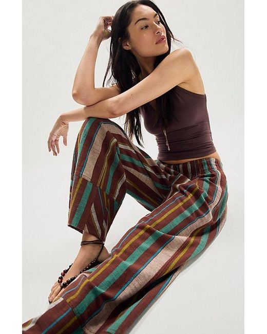 Free People Multicolor Day's End Linen Striped Pull-On Pants