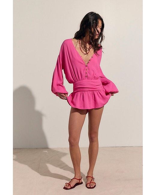 free-est Pink Carson Drop-Waist Romper By