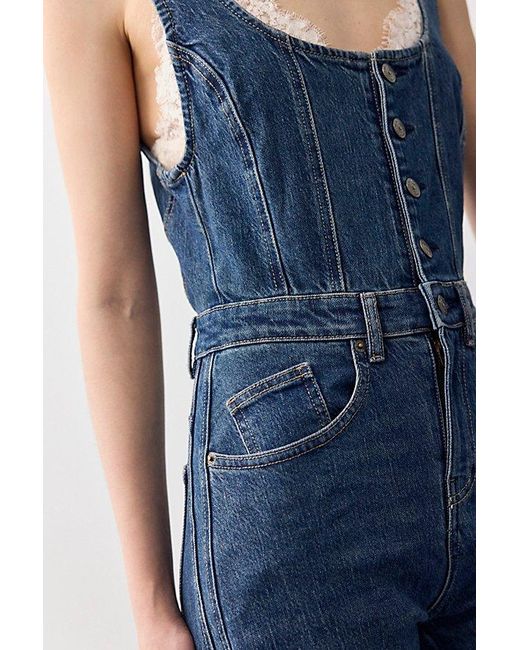 Free People Blue Corsica Twisted Seam Jumpsuit